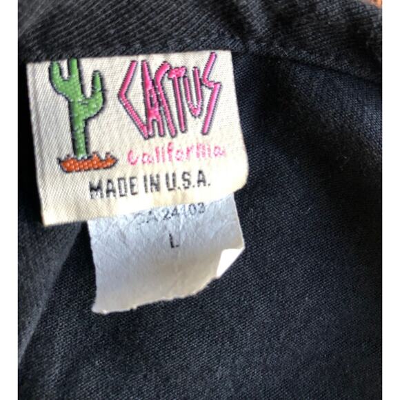 Black 1/4 Zip Top LARGE Floral Embroidered Rhinestones Cactus Whimsygoth - Picture 3 of 3